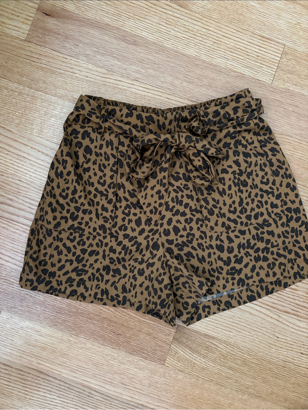 a new day Leopard Print Paperbag High-Waist Shorts - Brown/Black